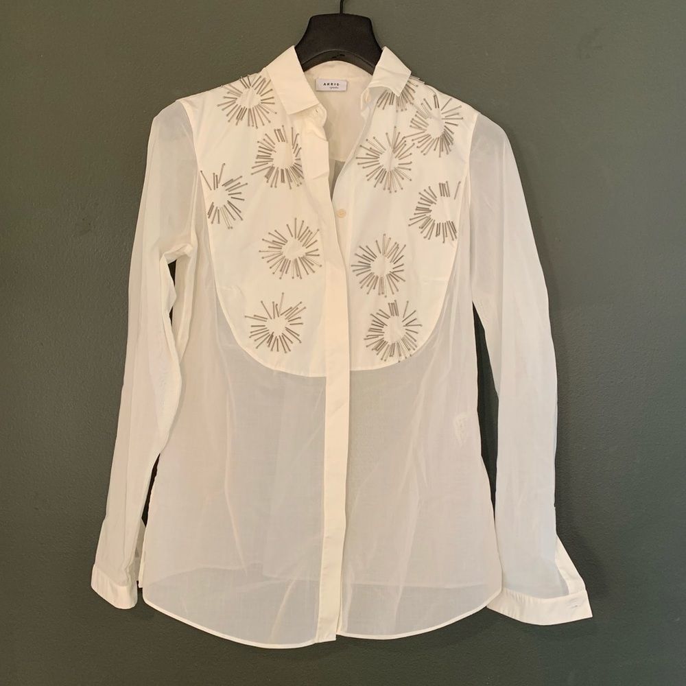 AKRIS PUNTO White Sheer Embellished Button Down